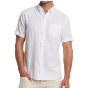 WEATHERPROOF VINTAGE White Linen Blend Woven Shirt Mens Large Short Sleeve NWT
